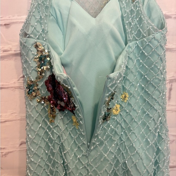 Blush Prom Teal Beaded mesh Dress – Size 4 - Picture 5 of 6